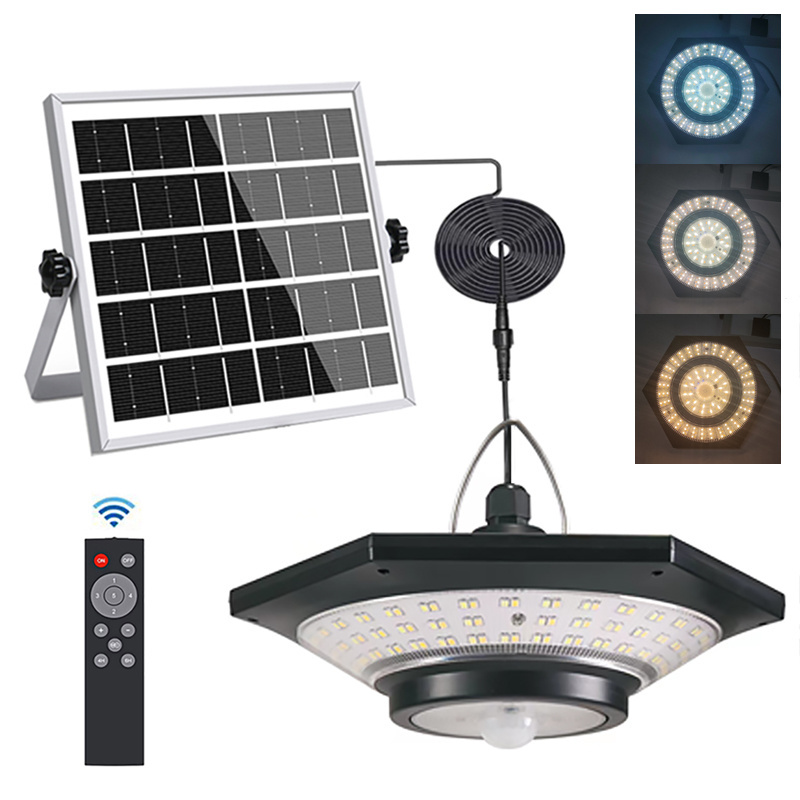 228 LED Solar Shed Light Indoor Outdoor Motion Sensor Pendant Light  With Remote Timer 5 Lighting Modes