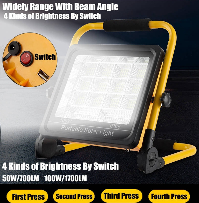 100W Waterproof Foldable Solar Flood Light Outdoor Reflector LED Portable Spotlight Camping Light