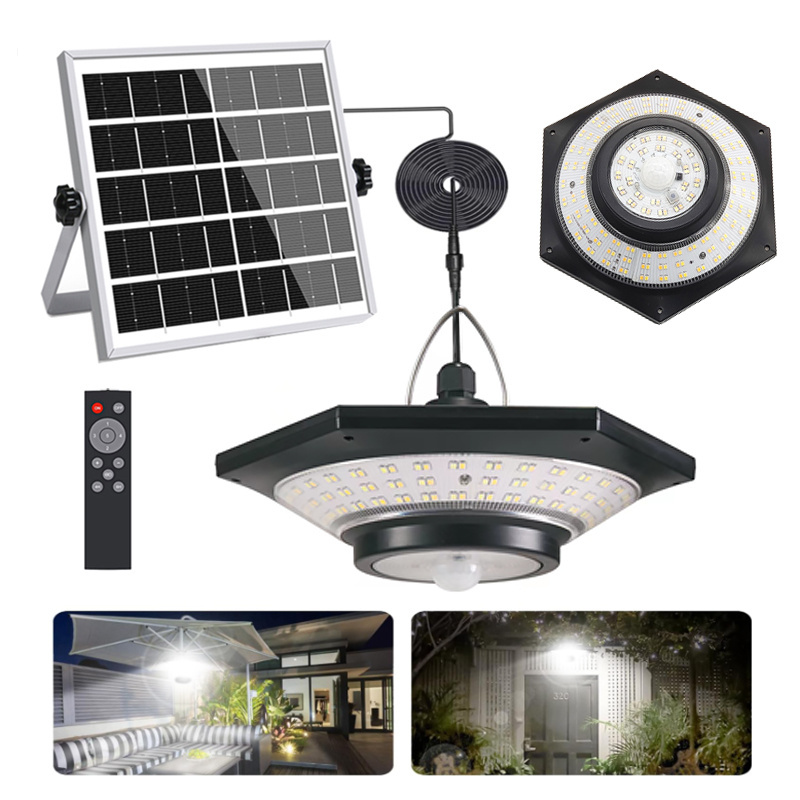 Solar Pendant Light Outdoor Indoor 228LED Hanging Solar Shed Light Motion Sensor 3 Lighting Modes with Remote Control