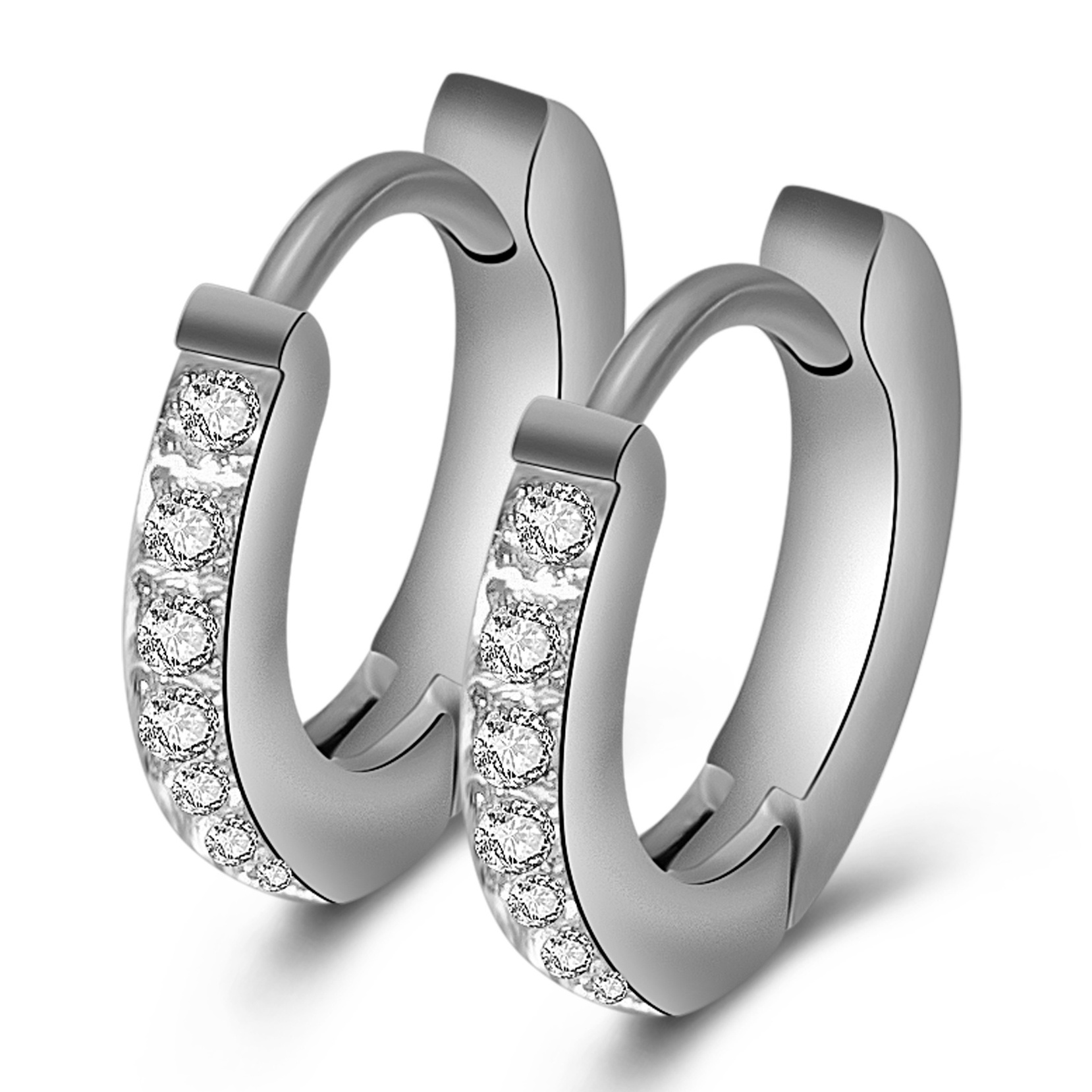 Two Color 316L Stainless Steel Zircon Hoop Earrings For Women wholesale Wedding Jewelry