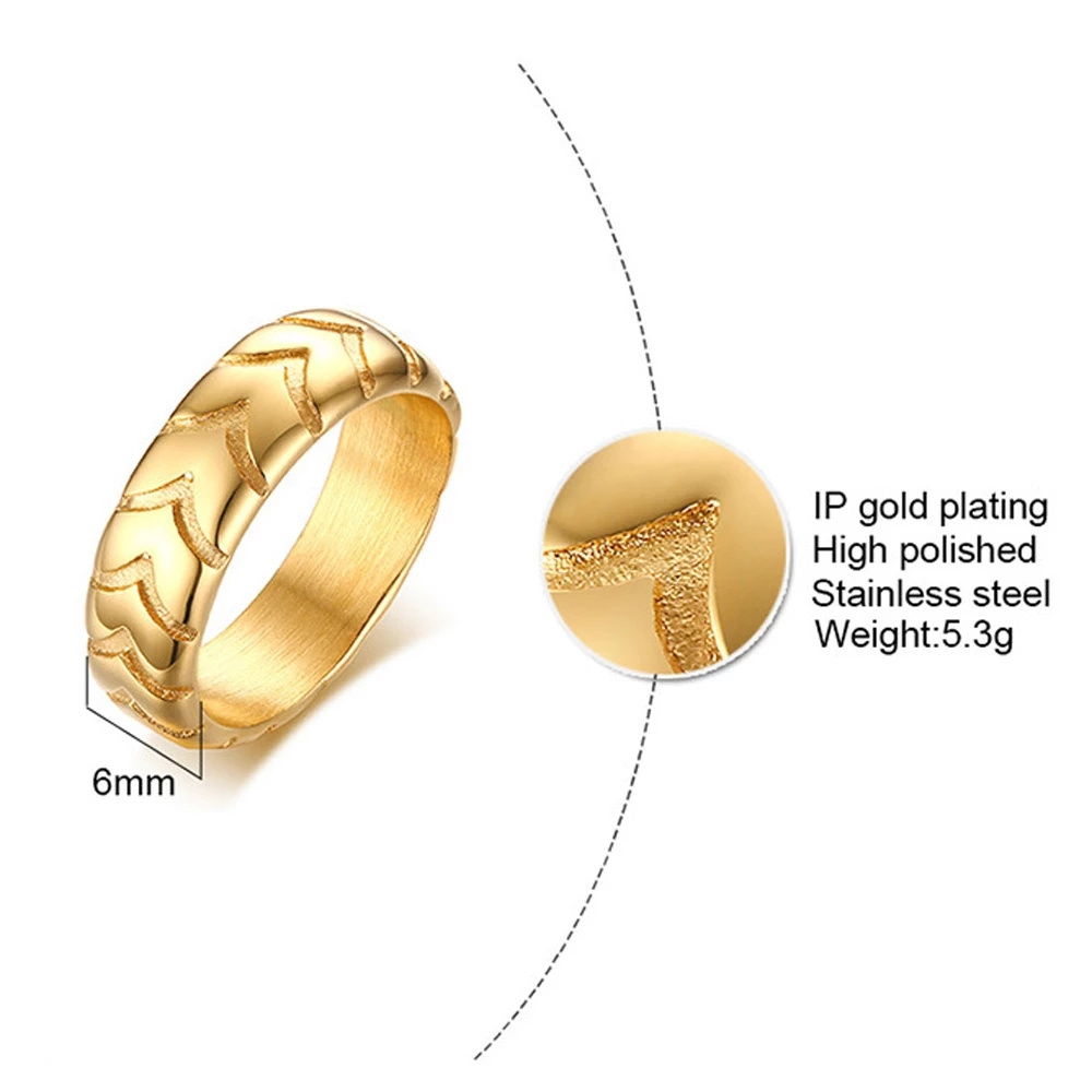 New Products Stainless Steel 18K Gold Plated Wedding Bands Tire Tread Finger Rings