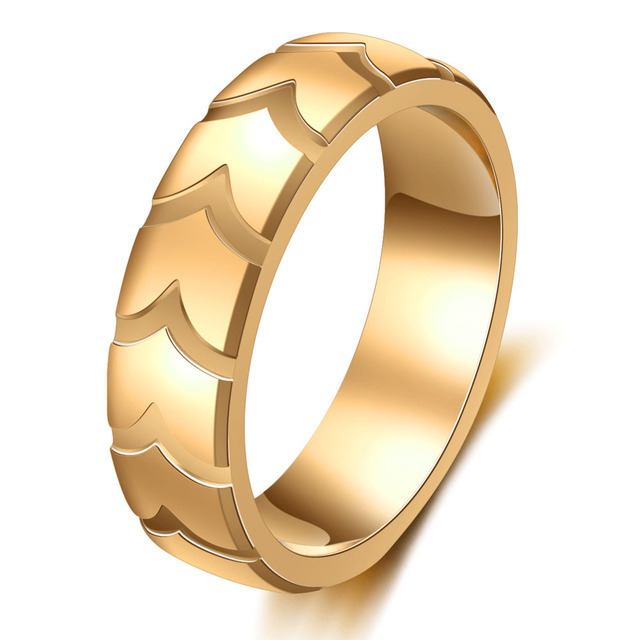 New Products Stainless Steel 18K Gold Plated Wedding Bands Tire Tread Finger Rings