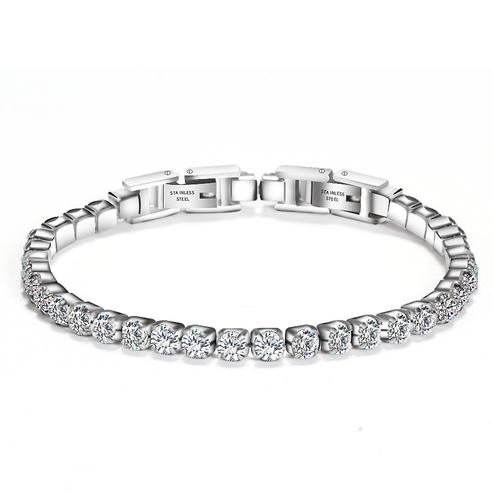 2024 Fashion Tennis Bracelet 3mm Square Cut Tennis Bracelet Clear CZ Stone Stainless Steel 18k Gold Plating Women Jewelry