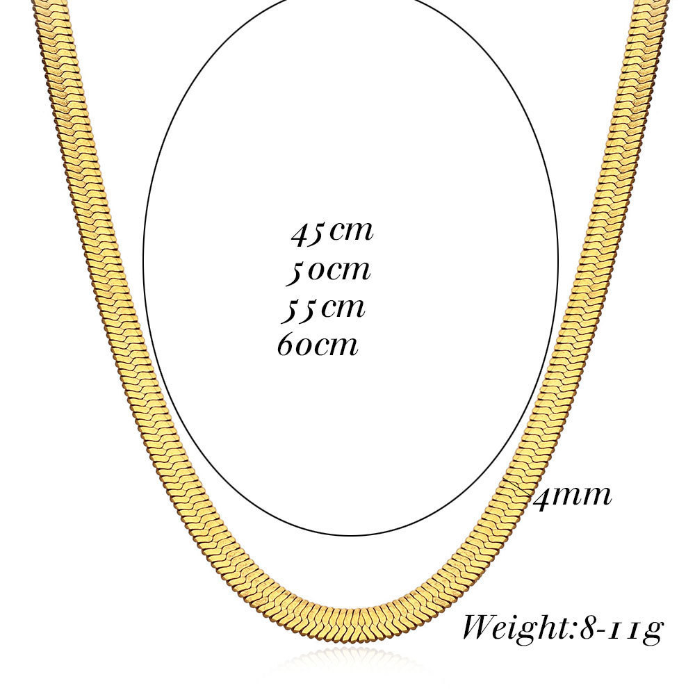 2024 Herringbone Snake Necklace Gold Plated Flat Clavicle Chain Necklace Stainless Steel Choker Jewelry Necklace for Women