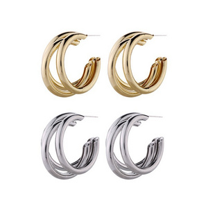 3*3cm Circles Hoop Earrings Twisted Stainless Steel Gold Color Thread Girl Earrings Hoops