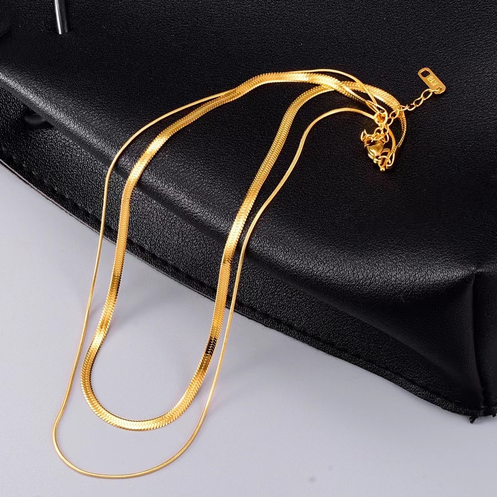 2024 Snake Stainless Steel Double Layer Choker Necklace 18K Gold Plated Multi Layered Snake Chain Necklace for wome