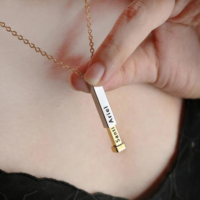 2024 Custom Name Pendant Necklace Stainless Steel Box Chain Bar Necklace Blank Engrave Name Logo Date Necklace Custom Jewelry