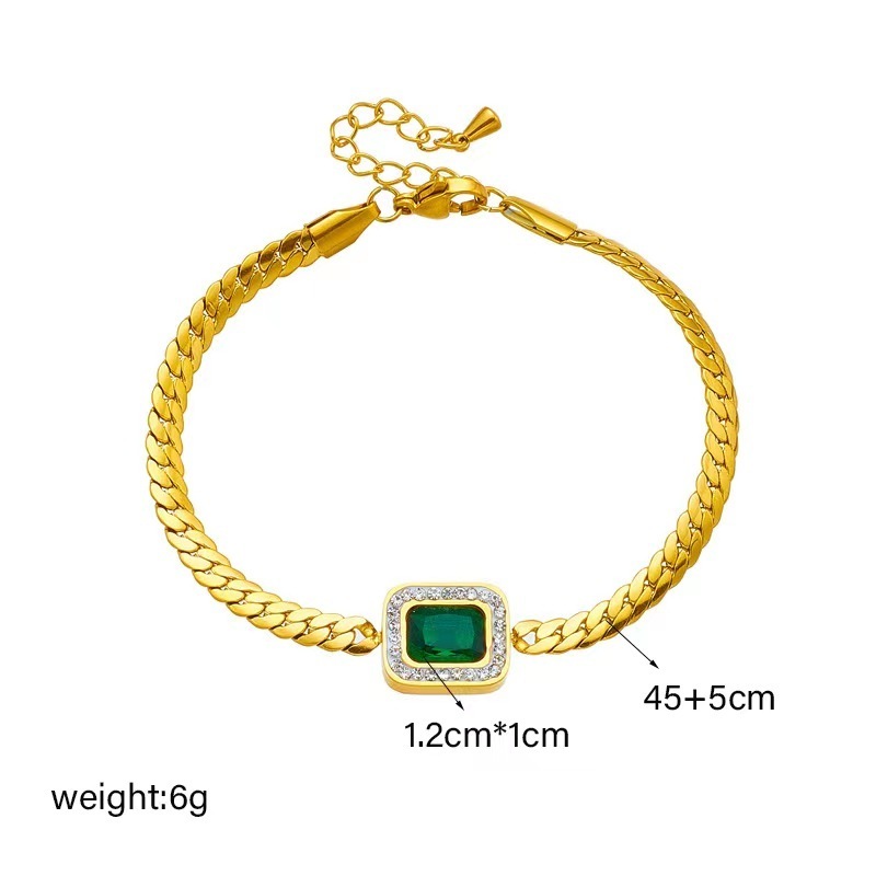 Quality Real 18k Gold Plated Snake Chain Green Emerald Bracelet Zirconia Earrings Necklace Stainless Steel jewelry Set