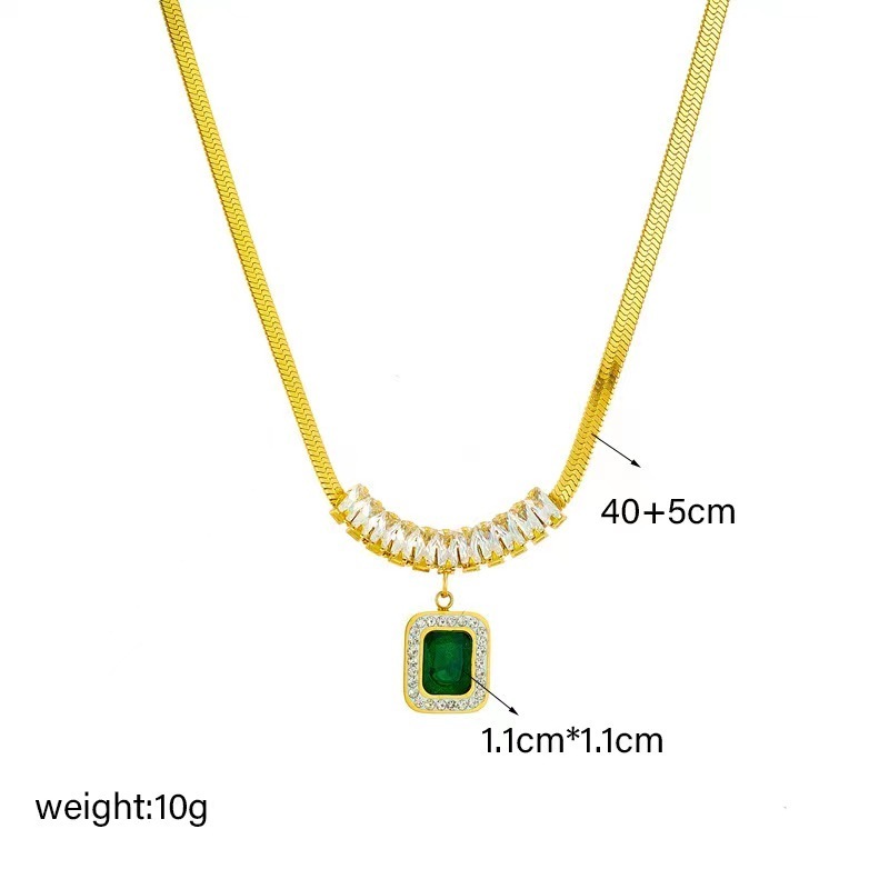 Quality Real 18k Gold Plated Snake Chain Green Emerald Bracelet Zirconia Earrings Necklace Stainless Steel jewelry Set