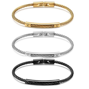 2024 Trendy Unisex Stainless Steel Twist Rope Cable Wire Hand Chain 18K Gold Bracelets