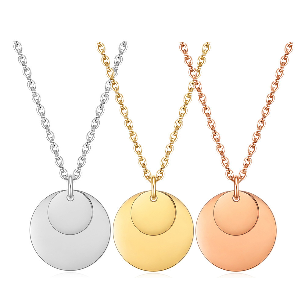 2024 Personalized Custom Double Coin Round shaped Necklace Stainless Steel Engraving Blank Pendant Necklace