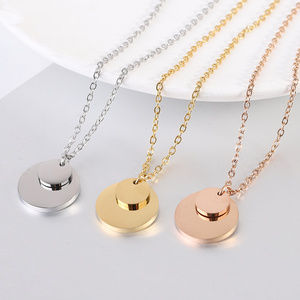 2024 Personalized Custom Double Coin Round shaped Necklace Stainless Steel Engraving Blank Pendant Necklace