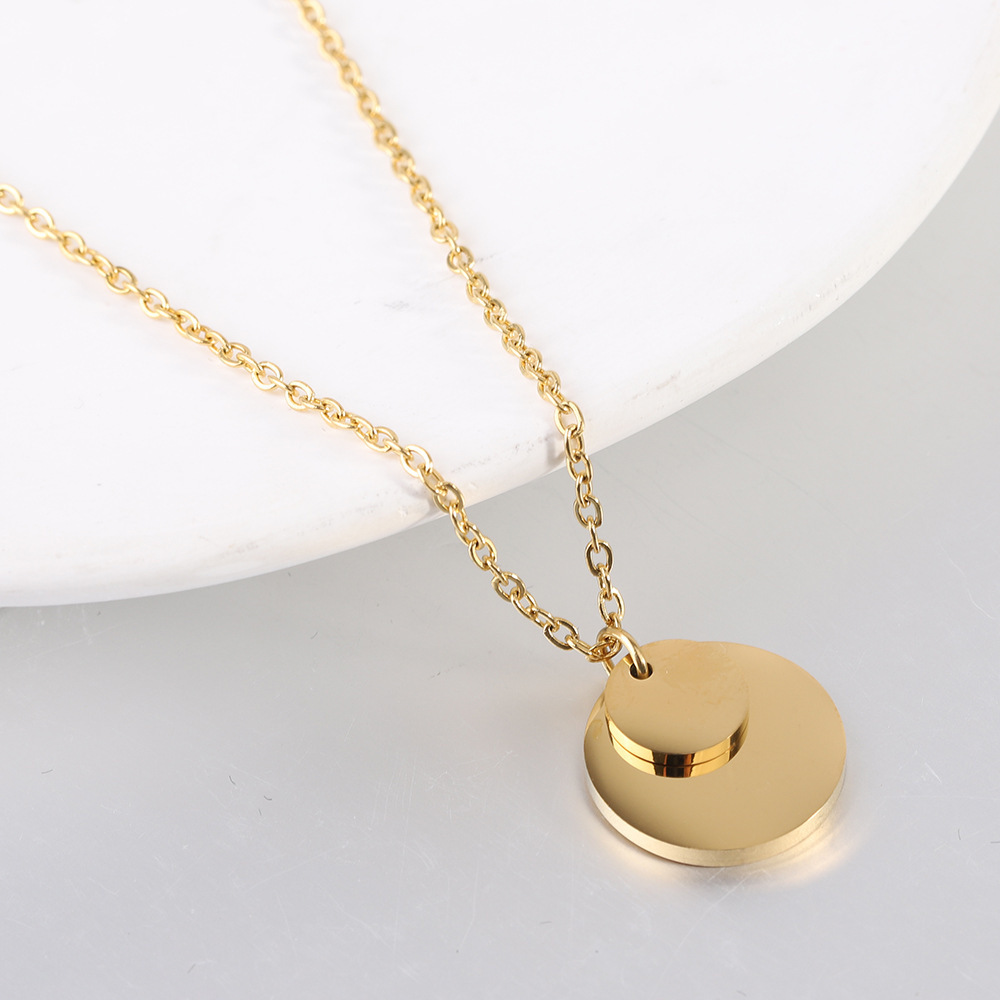 2024 Personalized Custom Double Coin Round shaped Necklace Stainless Steel Engraving Blank Pendant Necklace