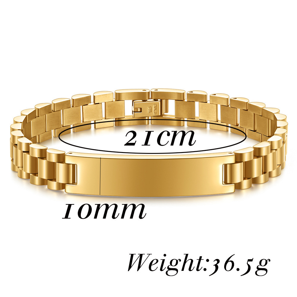 2024 New fashion Punk Cuban Watch Chain 18k Gold Plated Bracelet 10MM Hip Hop Titanium Steel Bracelets Wholesale Bangle