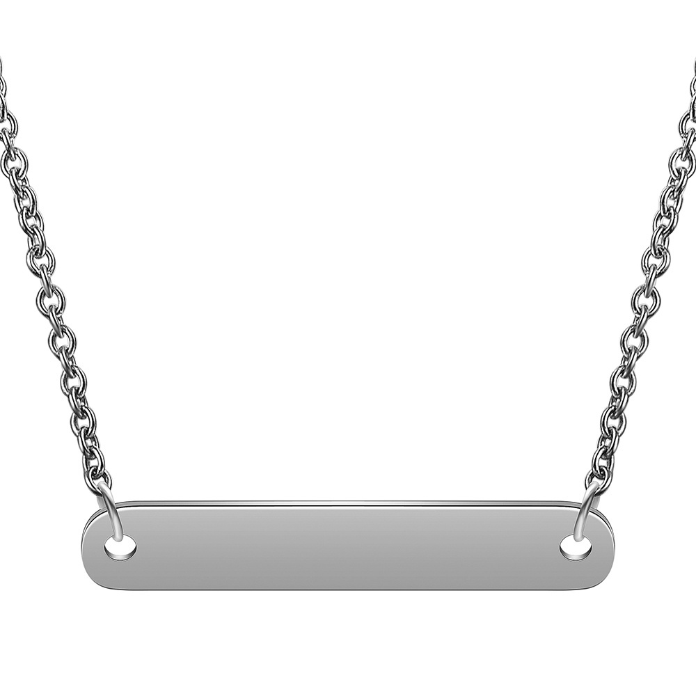 Custom Engeaved Name Necklace Personalized Fashion Stainless Steel Blank Bar Charm Women Chain Silver Pendant Jewelry Necklace