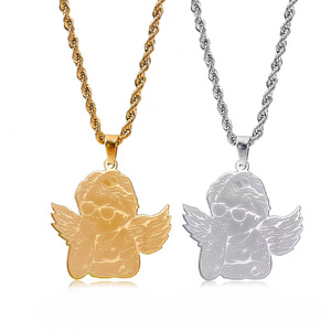 Zhongzhe Jewelry Custom  Guardian Angel hip hop trend pendant DIY logo Stainless steel necklace