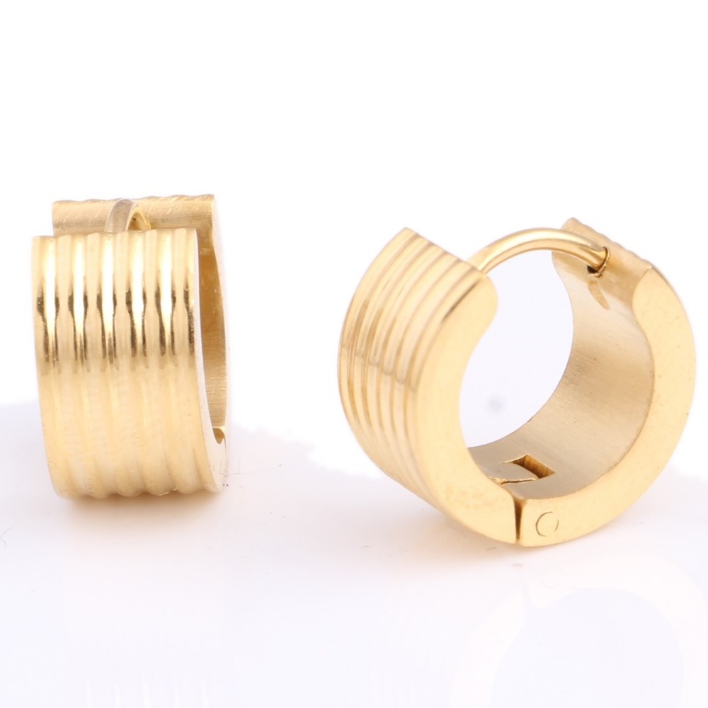 Stock Cheap Stainless Steel Jewelry Gold And Silver Thread Vertical Stripes Broad Small Hoop Earrings