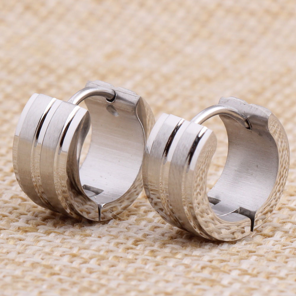 7mm Wide Two Row Dull Polish 316L Stainless Steel Hoop Earrings For Men Women wholesale Silver Rock Earrings