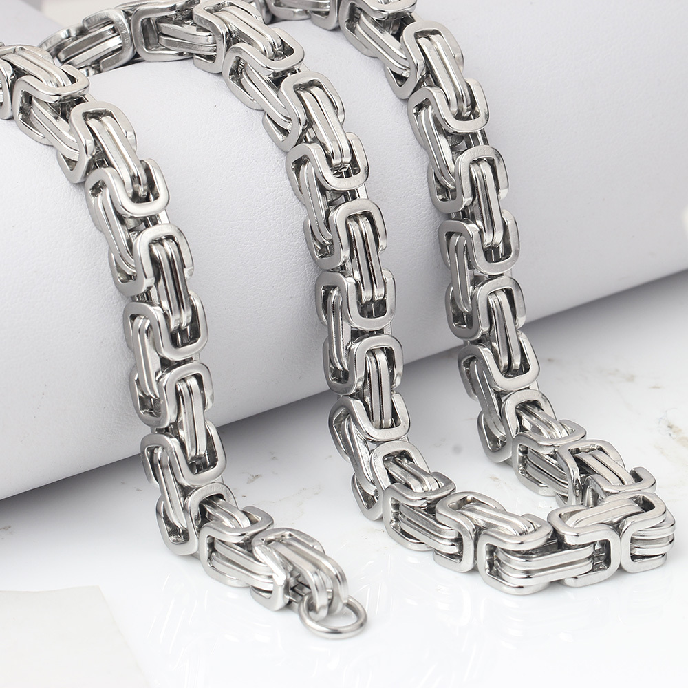 Men Byzantine Necklaces Fashion New Stainless Steel 56cm Long 8MM Width Jewelry Link Chains