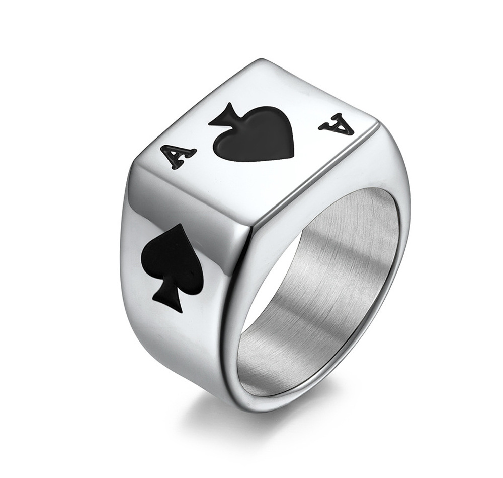 Fine Fashion Stainless Steel Rings Cool Jewelry Lucky Spades A Playing Card Ring for women men