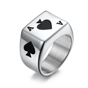 Fine Fashion Stainless Steel Rings Cool Jewelry Lucky Spades A Playing Card Ring for women men