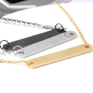 Custom Engeaved Name Necklace Personalized Fashion Stainless Steel Blank Bar Charm Women Chain Silver Pendant Jewelry Necklace