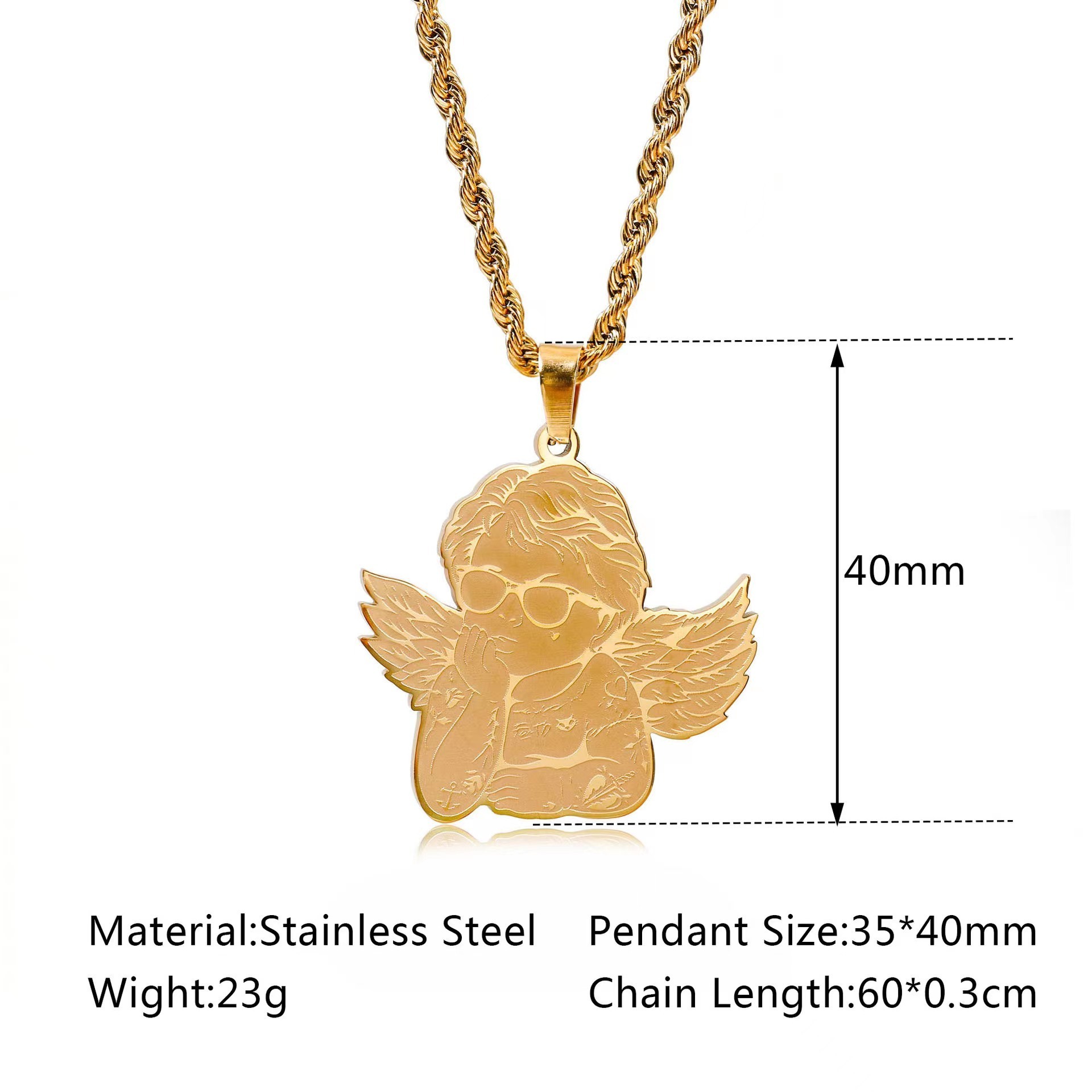 Zhongzhe Jewelry Custom  Guardian Angel hip hop trend pendant DIY logo Stainless steel necklace