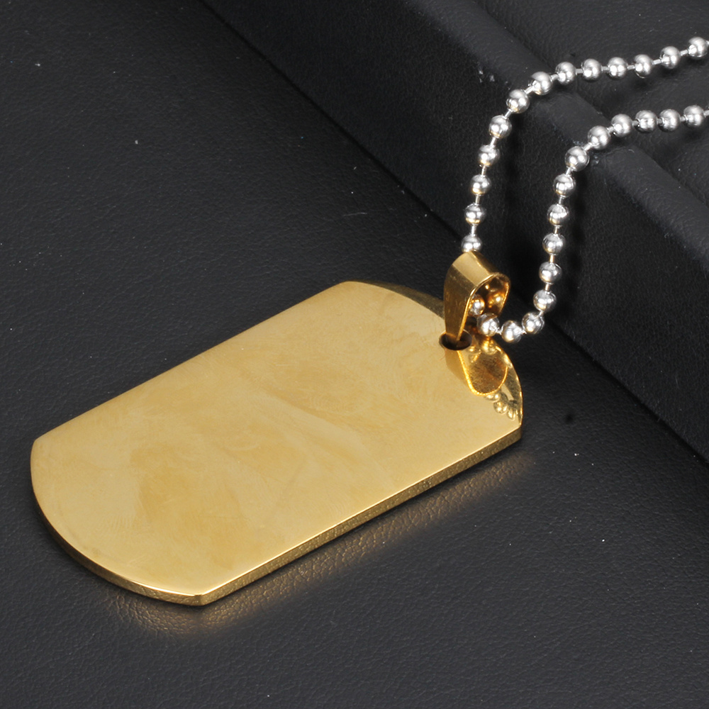 Gold Plated Stainless Steel Blank Engraved Dog DIY Pendent Men Necklace