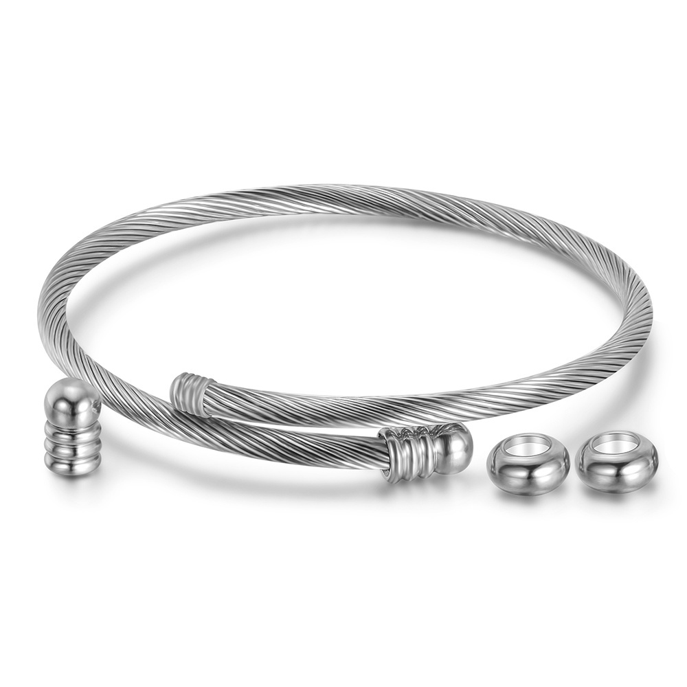 Elastic Cable Wire Bangle Stainless Steel Bracelet Screw with Removable End Plug Twisted Cuff Charm Beads fit DIY Jewelry