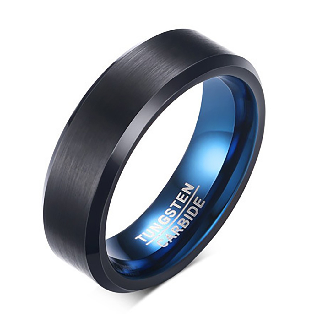 Fashion tungsten Carbide Jewelry Wholesale 6MM Inner Ring Blue Black Plated Tungsten Steel Rings for Men