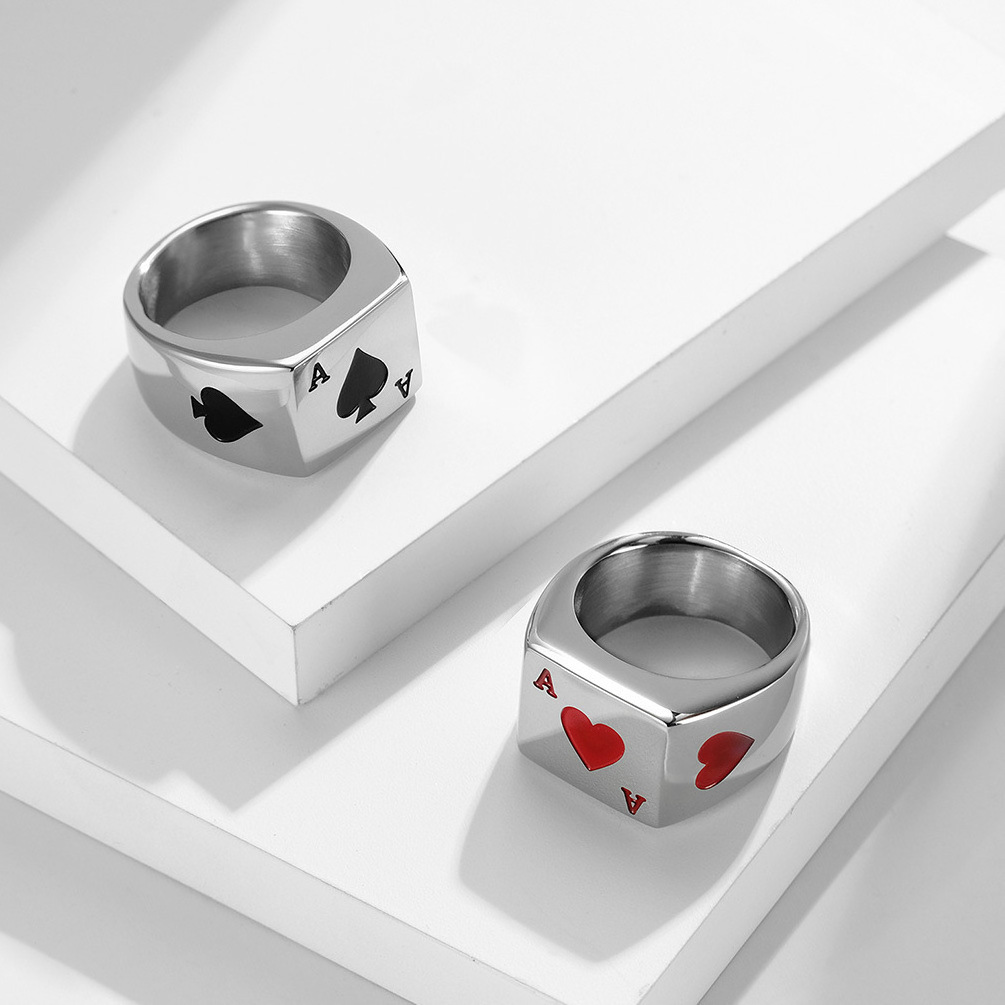 Fine Fashion Stainless Steel Rings Cool Jewelry Lucky Spades A Playing Card Ring for women men