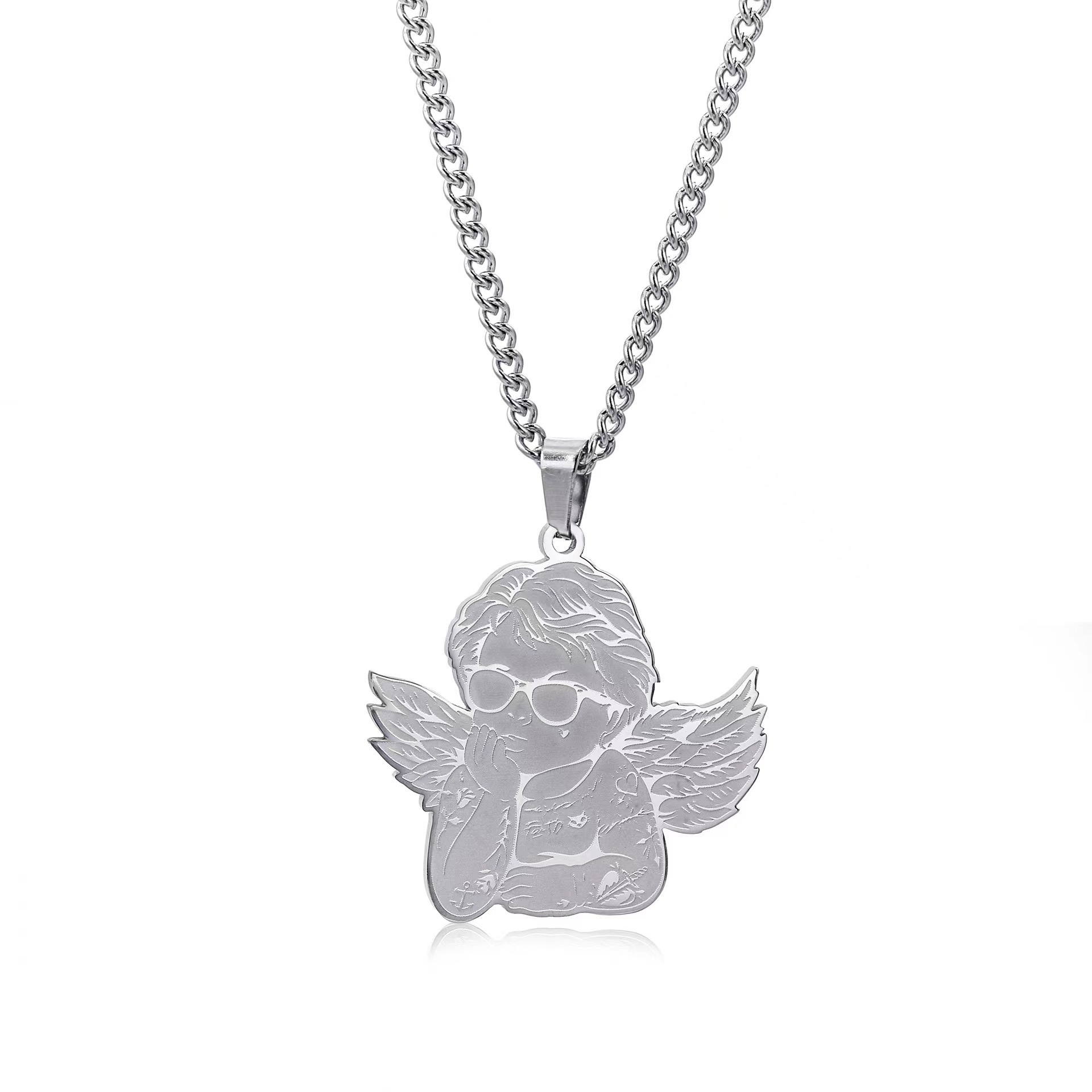 Zhongzhe Jewelry Custom  Guardian Angel hip hop trend pendant DIY logo Stainless steel necklace