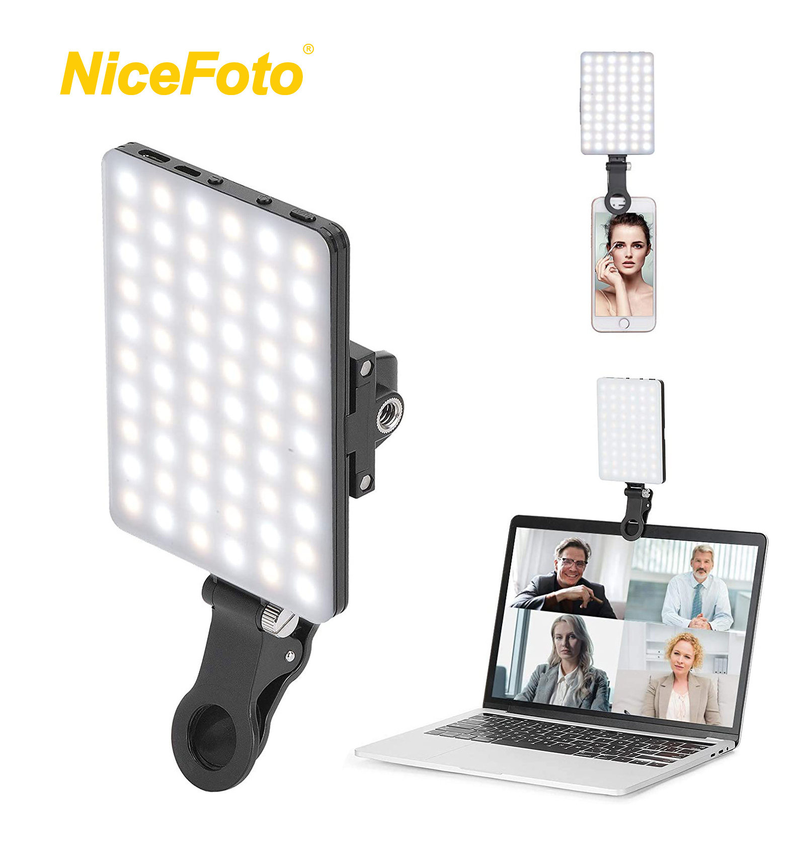 NiceFoto Portable Rechargeable 5W Conference Selfie Vlog Makeup Video Fill Light for Cell Phone and Laptop