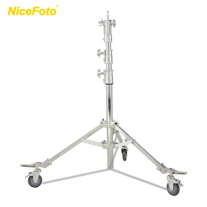 NiceFoto Professional Multi-functional Stainless Steel Photo Studio Camera Flash Photographic Light Stand Tripod With Wheel