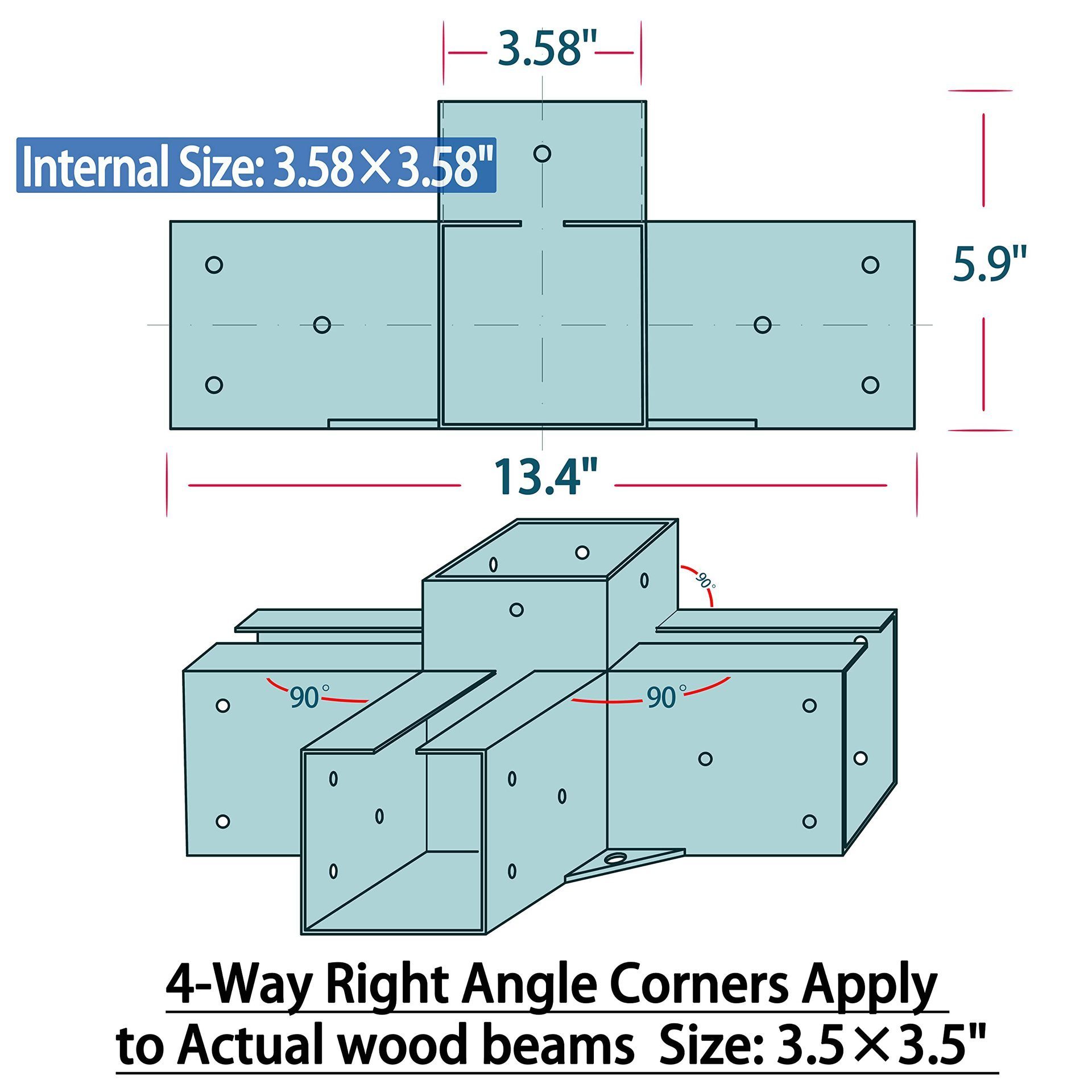 Outdoor Pergola Bracket 4X4 6X6 Angle connector Gazebo t DIY 4 way beam bracket corner