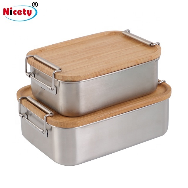 Ecofriendly Products Lunch Box Stainless Steel with Bamboo Cover Lid Food Container Lunch Box  Custom Bamboo Lunchbox