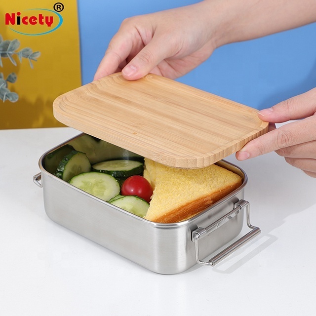 Ecofriendly Products Lunch Box Stainless Steel with Bamboo Cover Lid Food Container Lunch Box  Custom Bamboo Lunchbox