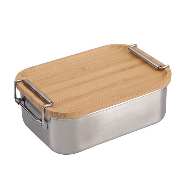 Ecofriendly Products Lunch Box Stainless Steel with Bamboo Cover Lid Food Container Lunch Box  Custom Bamboo Lunchbox