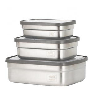 Stainless Steel Storage Food Containers  with PPLid Leakproof Metal Bento Lunch Box