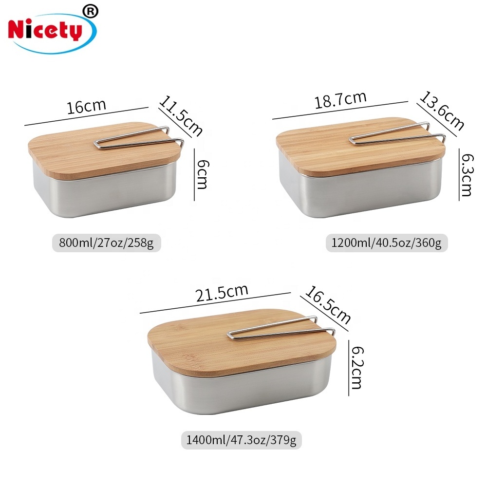 Nicety Food Grade Containers for Food Metal Bento Lunch Box with Bamboo Lid Food Containers OEM Customized Europe