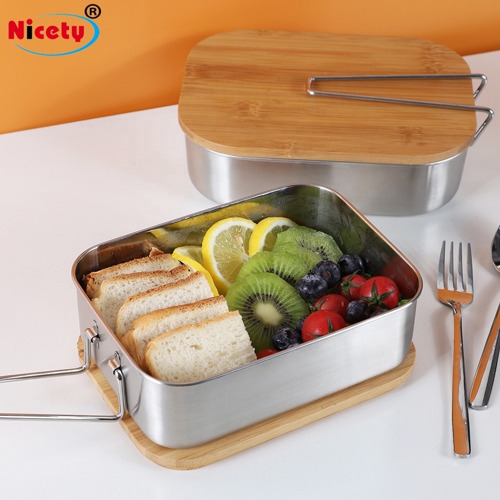 Nicety Food Grade Containers for Food Metal Bento Lunch Box with Bamboo Lid Food Containers OEM Customized Europe