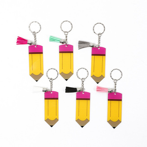 Custom Blank Letters Tassel Key Ring Teacher's Day Gifts Pencil Key Chain Acrylic Keychains