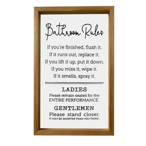 Factory Direct Bathroom Rule Sign Laundry Room Framed Wood Panel Painting Wall Decoration