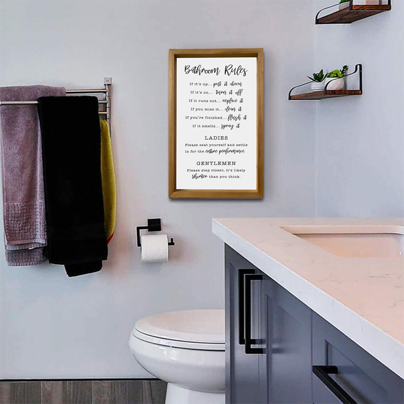 Factory Direct Bathroom Rule Sign Laundry Room Framed Wood Panel Painting Wall Decoration