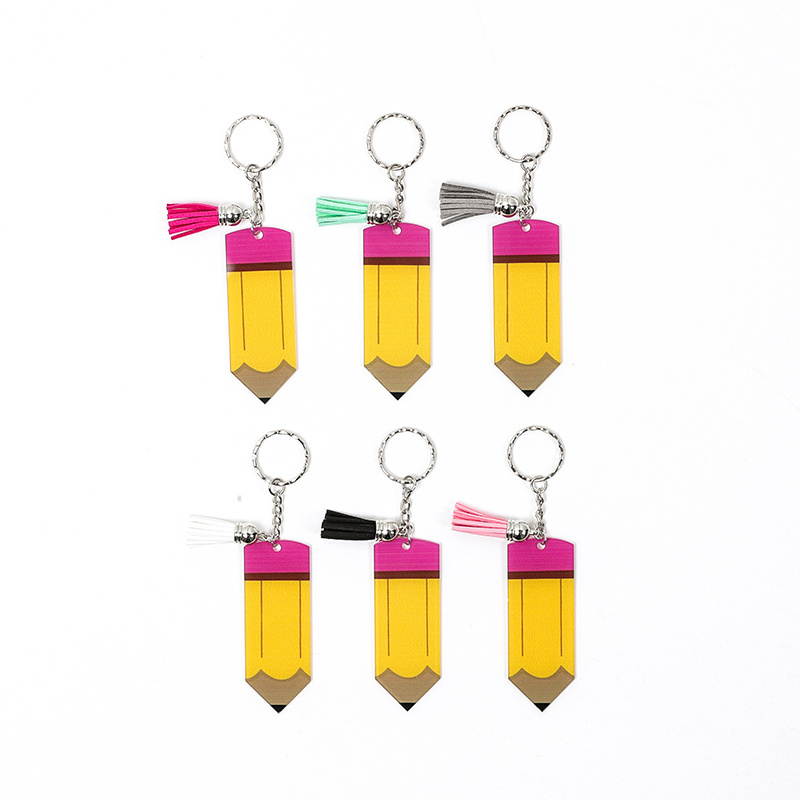 Custom Blank Letters Tassel Key Ring Teacher's Day Gifts Pencil Key Chain Acrylic Keychains