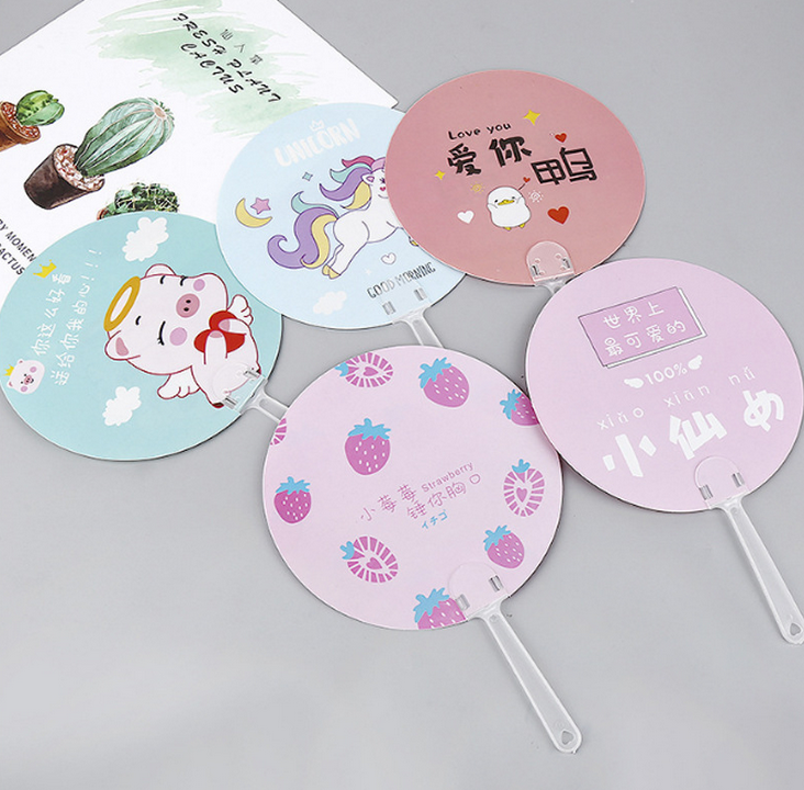 Sample Support Low MOQ Customized Wholesale Colorful Various Designs Hand Held Advertising Round Plastic Hand Fans