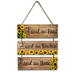 Bless Hanging Wall Sign Wooden Family Food Sunflower Sign Decor Hanging Wood Wall Decoration for Kitchen