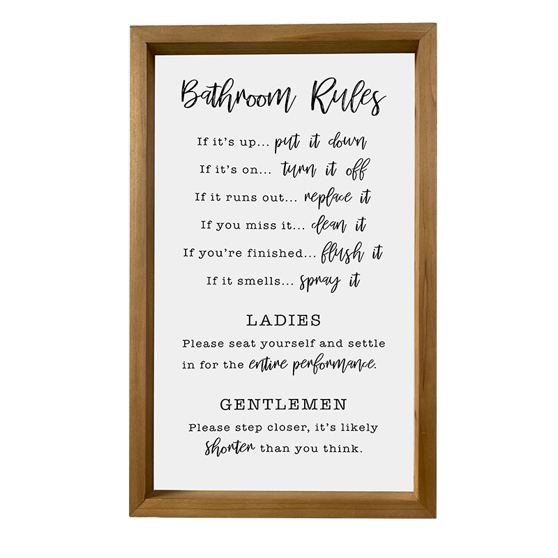 Factory Direct Bathroom Rule Sign Laundry Room Framed Wood Panel Painting Wall Decoration