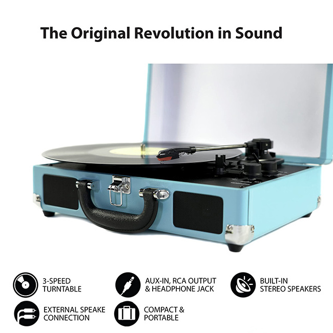 Nisoul Hot Sale Portable handle three speed  turntable USB SD recoding vinyl record player