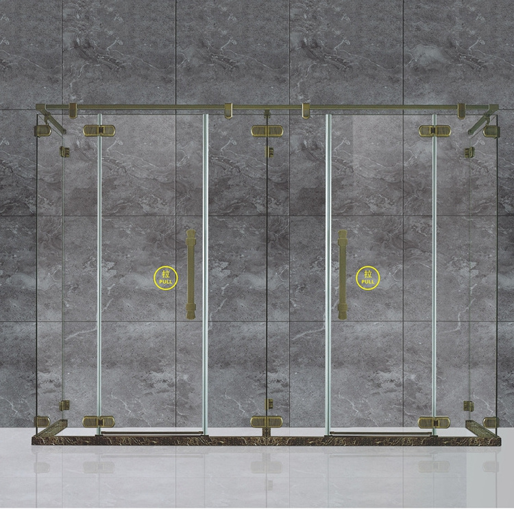 Gold color temper glass shower Screen  3 Side  glass shower door